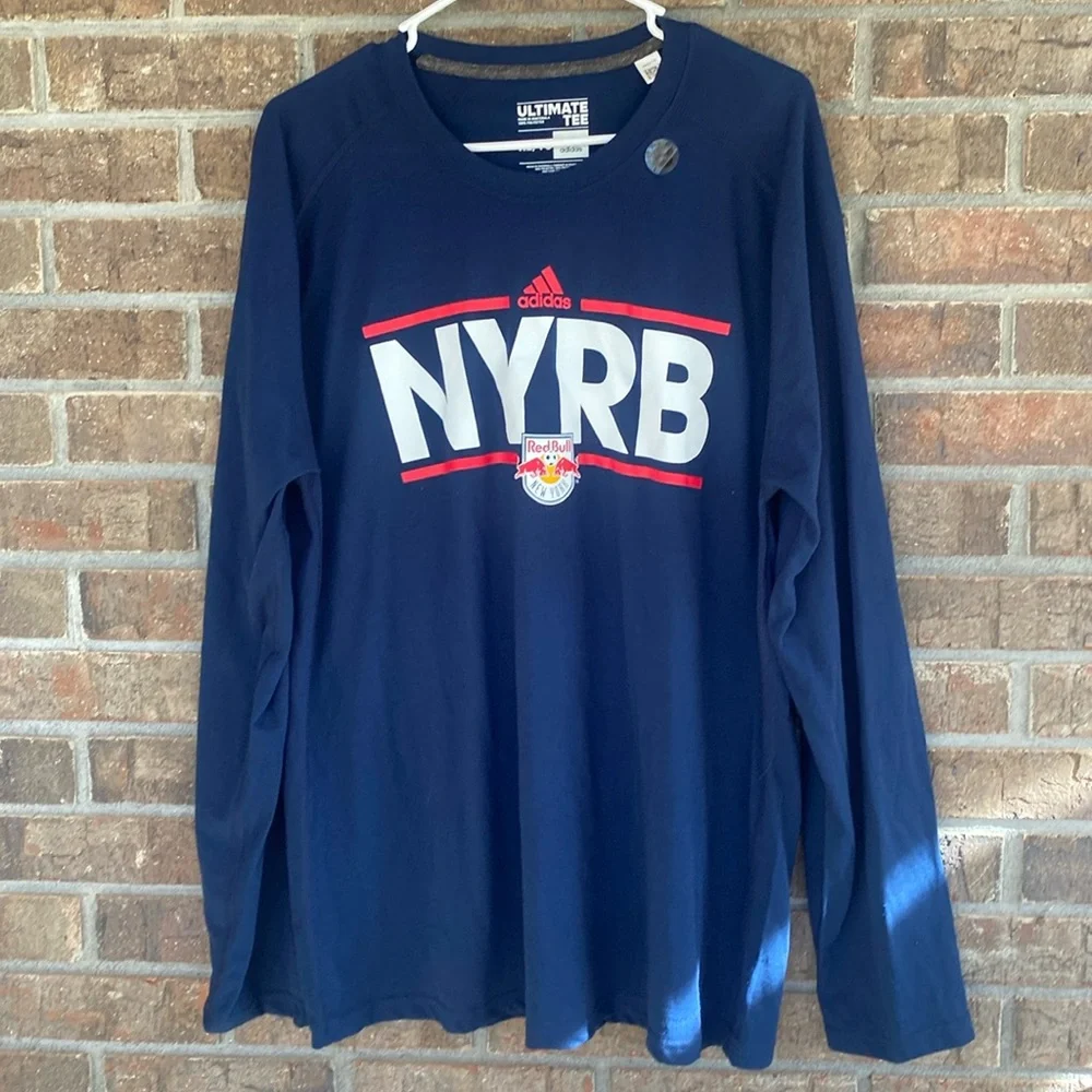 New York Red Bull Navy Adidas Ultimate Tee Long Sleeve, Size XLG MLS Soccer